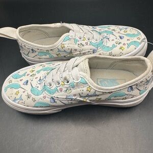 Vans Girls Size 11.5 Narwal Shark Party White/ Blue/True Lace Up Sneakers Shoes